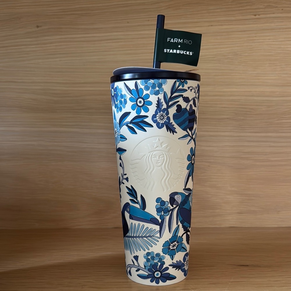 Starbucks Blue Floral Tumbler with Farm Rio Design